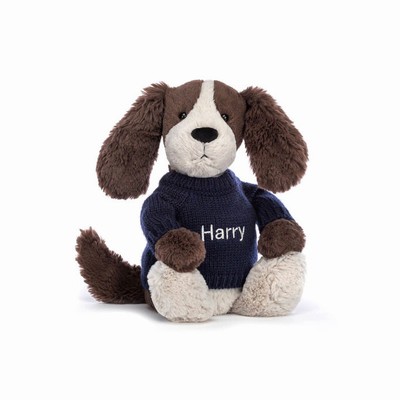 Jellycat Bashful Fudge Puppy with Navy Jumper New Zealand | GDIVL7238